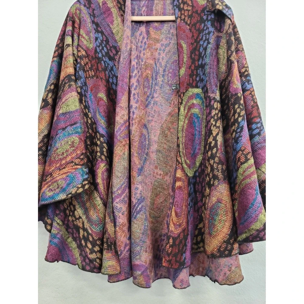 Rapti 100% Cashmere OS Open Front Shawl Wrap Multicolor Artsy Boho Abstract